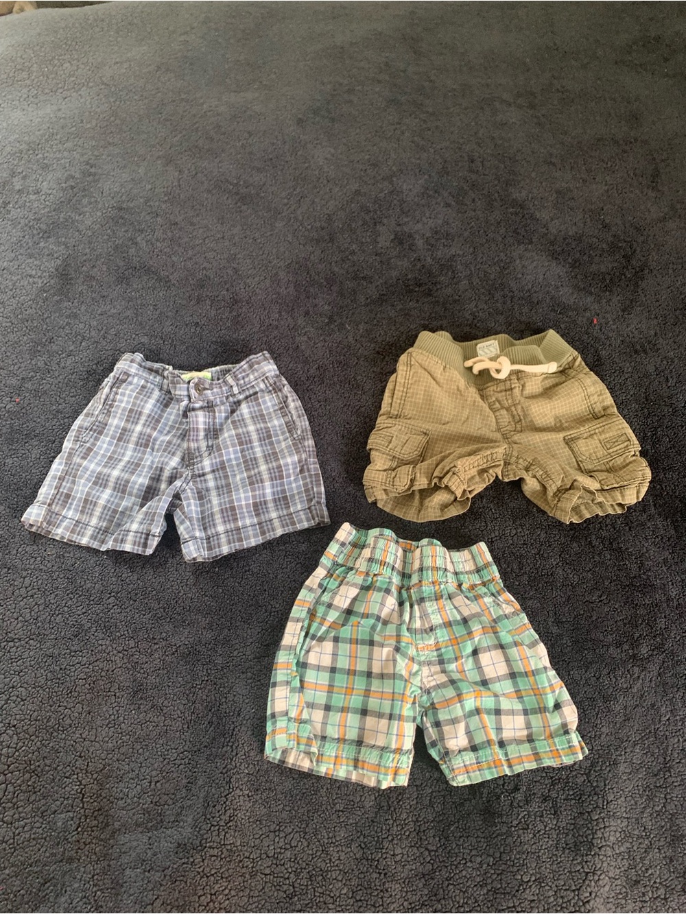 Kids Plaid and Cargo Shorts Set - Green Plaid, Gray Plaid, Tan Cargo
